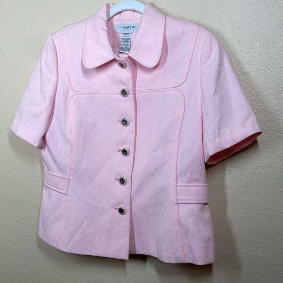 Sag Harbor Pink Blazer short sleeve textured size 12P - Picture 3 of 9